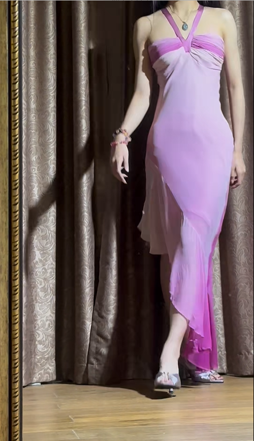 Simple Vintage Purple Ombre Mermaid Halter Chiffon Prom Dress SH5214