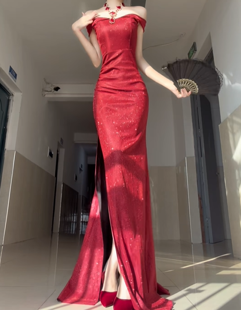 Charming Mermaid Off the Shoulder Sequin Satin Graduation Ball Gown 18th Birthday Dress SH4984