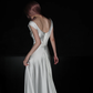 Simple Classic A Line Straps White Satin Long Sweep Wedding Dress SH5228