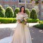 Vintage Ivory A Line Puff Sleeve Bow Satin Long Wedding Dress SH6096