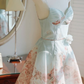 Summer Blue A Line Straps Print Floral Satin Cocktail Dress Homecoming Dress SH6165
