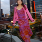 Pretty Purple A Line Straps Print Floral Chiffon Party Dress Date Dress Outfits SH3966
