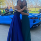 Dark Blue Satin Long Prom Dresses SH893