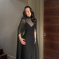 Navy Blue Elegant Sheath V Neck Satin Chiffon Prom Dress Wedding Guest Dress SH5322