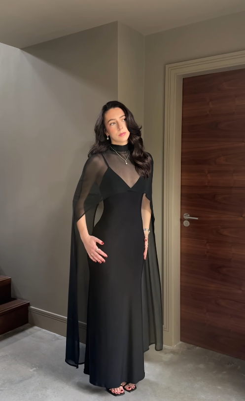 Navy Blue Elegant Sheath V Neck Satin Chiffon Prom Dress Wedding Guest Dress SH5322