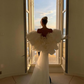 Elegant Mermaid Sweetheart Neck White Tulle Black Satin Prom Dress SH4565