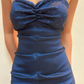Vintage Mermaid Sweetheart Neck Beaded Navy Blue Satin Prom Dress Evening Dress SH2077