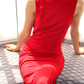 Elegant Sheath Round Neck Red Satin Open Back Prom Dress Evening Dress SH2356
