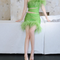 Green Feahter Sexy Sheath One Shoulder Pleated Satin Outfit Party Dress Homecoming Dress SH3523