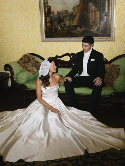 Simple A Line Strapless White Satin Long Sweep Wedding Dress Ball Gown SH2169