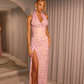 Charming Rhinestone Sheath Halter Pink Tulle Prom Dress Evening Dress SH6547