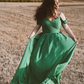 Elegant A Line Off the Shoulder Green Satin Long Prom Dress Evening Dress SH2016