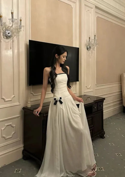 New A Line Spaghetti Strap White Tulle Long Prom Dress Evening Dress SH8775