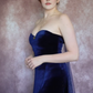 Elegant A Line Strapless Navy Blue Velvet Prom Dress SH5517