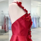 A-Line Backless Homecoming Dresses Red Mini Sleeveless One Shoulder Graduation Dress With Appliques  SH760