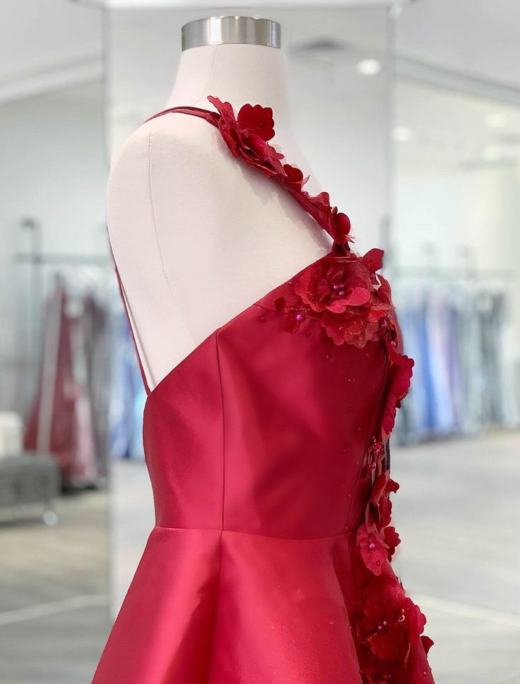A-Line Backless Homecoming Dresses Red Mini Sleeveless One Shoulder Graduation Dress With Appliques  SH760