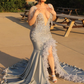 Gorgeous Mermaid Deep V Neck Beaded Feather Long Sweep Prom Dress Evening Dress SH2193