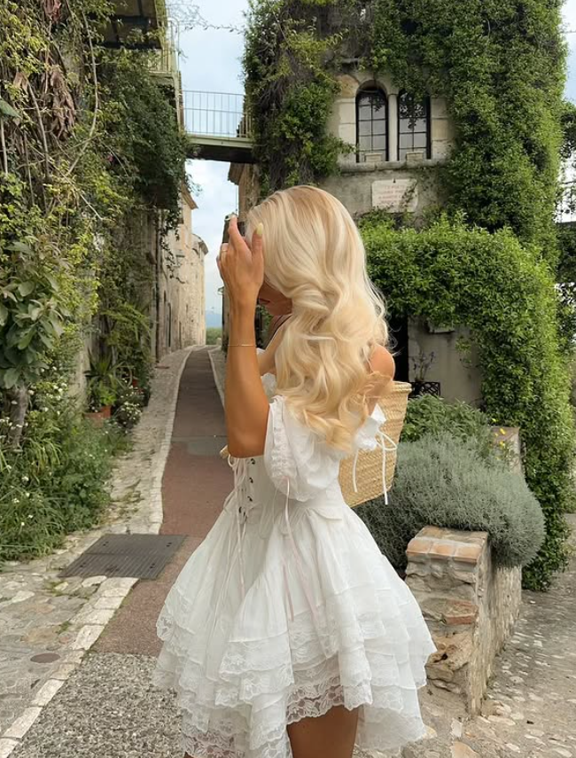 Cute A Line Straps Corset White Lace Satin Cocktail Dress Homecoming Dress SH6155