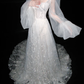 Dreamy Ball Gown Long Sleeve Sequin White Tulle Long Wedding Dress SH6621