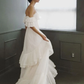 Elegant A Line Off the Shoulder Tiered White Tulle Long Prom Dress Evening Dress SH2632