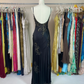 Vintage Sheath Spaghetti Strap Lace Champagne Satin Party Dress Evening Dress with Slit SH3345