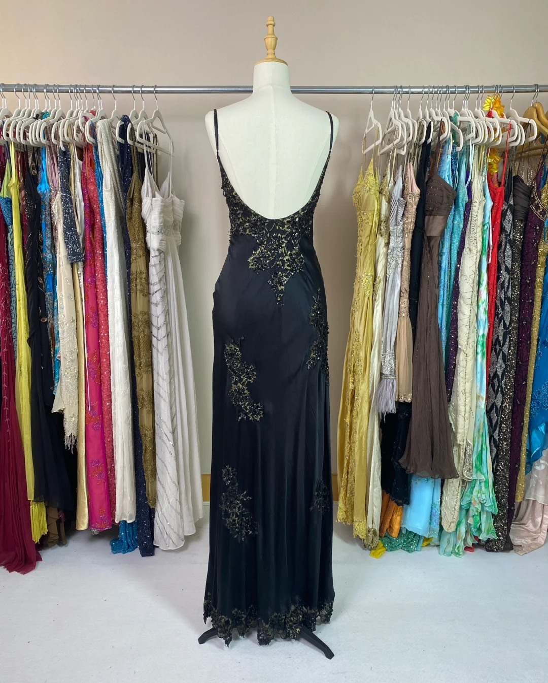 Vintage Sheath Spaghetti Strap Lace Champagne Satin Party Dress Evening Dress with Slit SH3345