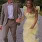 A-Line Square Yellow Tiered Long Prom Dress Princess Tulle Formal Evening Dress SH1049