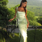 Green Mermaid Ruffle Straps Satin Long Prom Dress Vacation Dress Party Dress SH4007