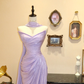 Gentle Lilac Mermaid Strapless Pleated Satin Prom Dress Evening Dress SH7363