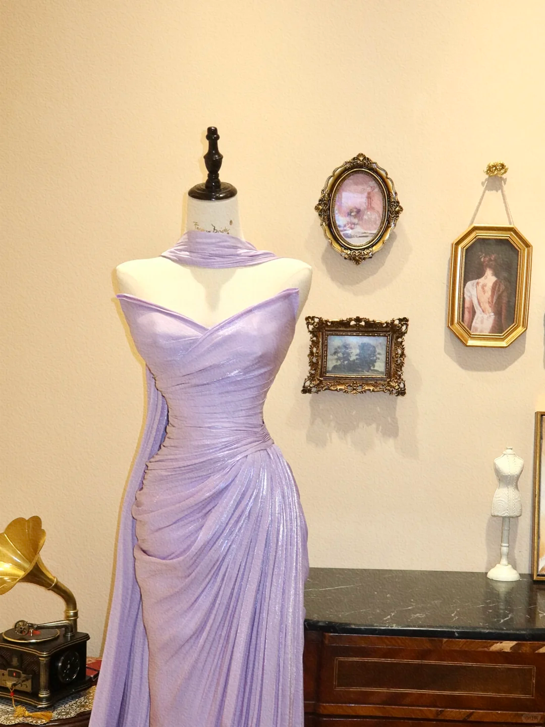 Gentle Lilac Mermaid Strapless Pleated Satin Prom Dress Evening Dress SH7363