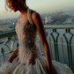 Vintage Ball Gown Halter Bow Exquisite Rhinestone White Satin Long Wedding Dress SH4938