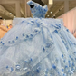 Light Blue Sparkly Off The Shoulder Appliques Prom Dress Quinceañera Dress Sweet 16 Prom Dress Ball Gown SH1136