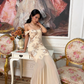 Vintage Apricot Mermaid Off the Shoulder Sequin Chiffon Long Prom Dress SH5392