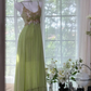 Dreamy Green Sequin Spaghetti Strap Chiffon Date Dress Evening Dress Wedding Guest Dress SH3436