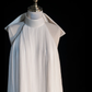 Simple A Line Halter White Tulle Long Open Back Party Dress Evening Dress SH2814