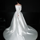 Elegant Ball Gown Long Sleeve Rose White Satin Long Train Wedding Dress SH6672