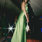 Charming A Line Halter Green Satin Long Open Back Prom Dress Evening Dress SH2109