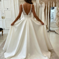 White v neck satin lace long prom dress evening dress A08