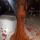 Gorgeous Orange Beaded Applique Mermaid Evening Dress Long Prom Dress SH935