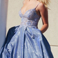 Chic Blue Satin Appliques Long Evening Dress Prom Dress  SH999
