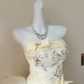 Cute Retro Ball Gown Strapless Layered Lace Organza Wedding Dress Prom Dress SH5892