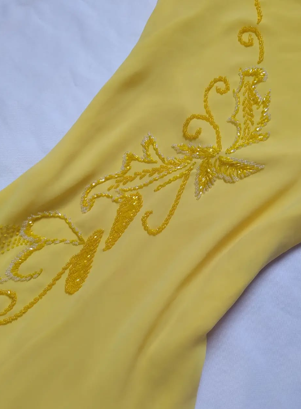 Cute Sheath Spaghetti Strap Beaded Yellow Ruffle Chiffon Prom Dress Graduation Prom Dress SH2569