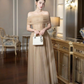 Simple A Line Off the Shoulder Mocha Tulle Long Prom Dress Evening Dress SH4671