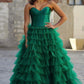 Black A Line Sweetheart Neck Layered Satin Tulle Long Wedding Guest Dress Evening Dress with Slit SH2920