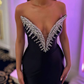 Black Sexy Sheath Sweetheart Neck Rhinestone Satin Prom Dress Party Dress SH5052