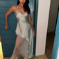 Simple A Line Spaghetti Strap Chiffon Satin Prom Dress Evening Dress SH2261