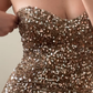 Shiny Gold-brown Mermaid Strapless Sequin Velvet Prom Dress Evening Dress SH6831