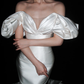 White Mermaid Off the Shoulder Satin Long Train Wedding Dress SH8911