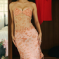 Pink Spaghetti Straps Lace Beading Gorgeous Mermaid Evening Dress SH1203