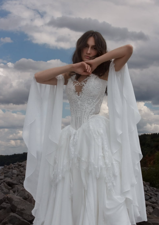 Ethereal Pretty A Line Exquisite White Chiffon Prom Dress Wedding Dress SH6684
